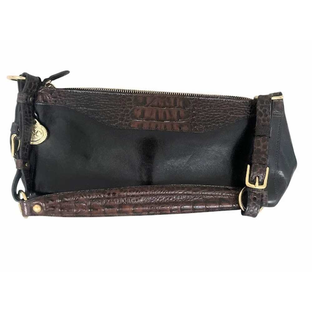 BRAHMIN Marcy Black Tuscan Croc Embossed Leather Brown Black‎ Handbag